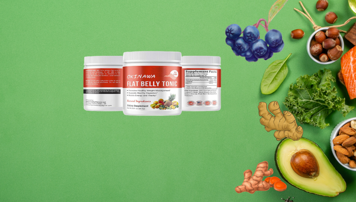 Okinawa Flat Belly Tonic Ingredients: A Honest Review A photo of a bottle of Okinawa Flat Belly Tonic and its ingredients, including ginger, turmeric