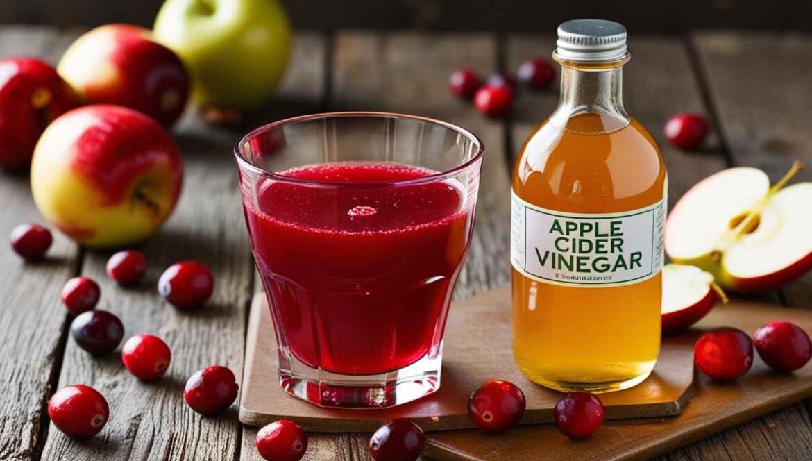 Cranberry Juice and Apple Cider Vinegar for Weight Loss in a glass with fresh cranberries
