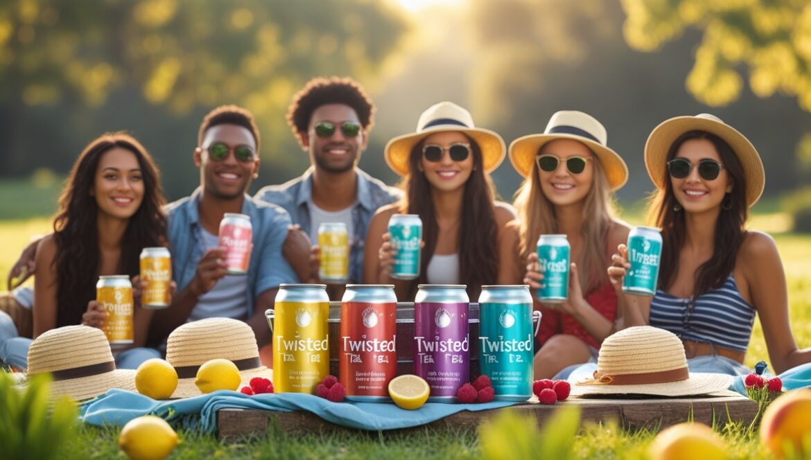 Group enjoying Twisted Tea variations at a summer picnic