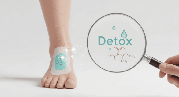 A darkened adhesive foot patch to the human liver and kidneys, visually answering the question: do detox foot pads work?