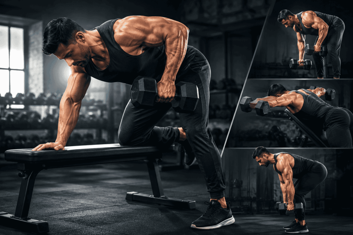 Man performing back exercises with dumbbells during a back workout